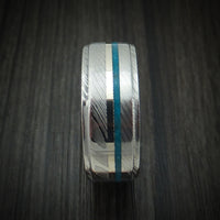 Damascus Steel Ring with 14K Gold and Turquoise