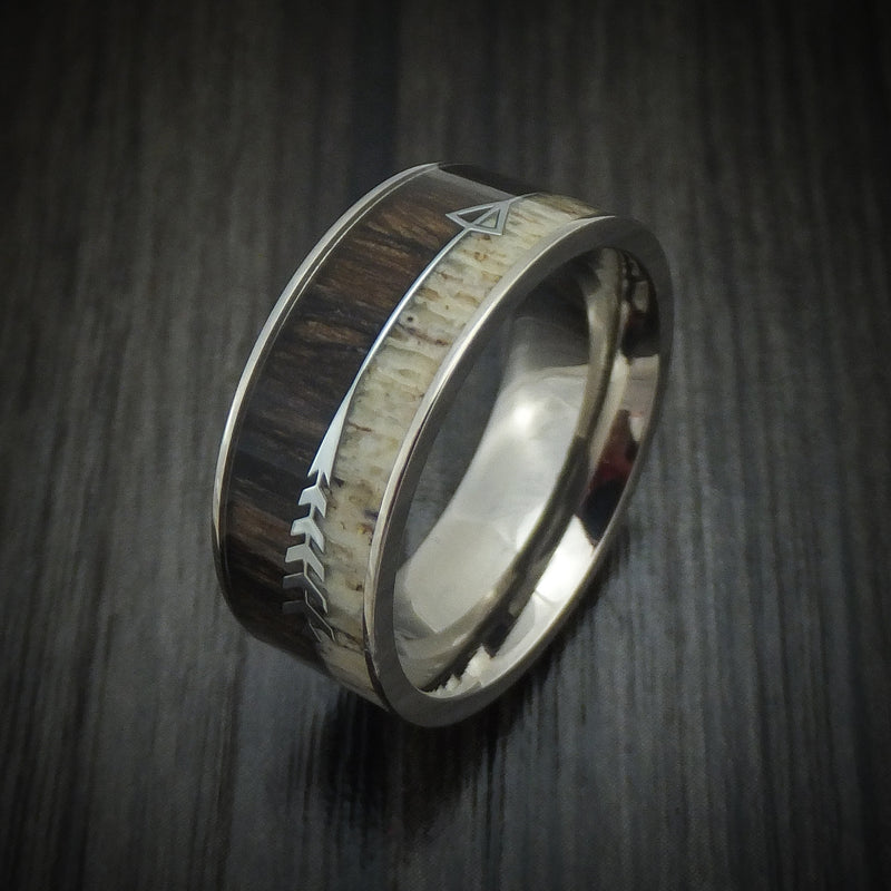 Titanium Arrow Ring with Antler and Ironwood Custom Made Band