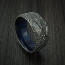 Damascus Steel Hammered Celtic Knot Ring Infinity Design with Hardwood Sleeve Wedding Band
