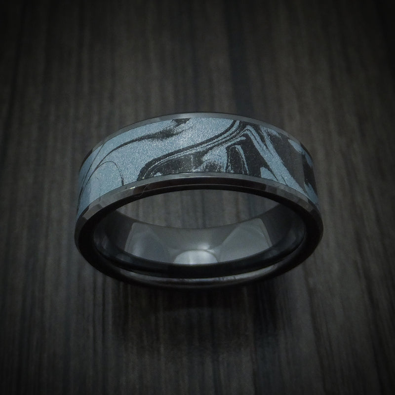 Black ceramic ring with moonstone, meteorite & black opal | Decazi