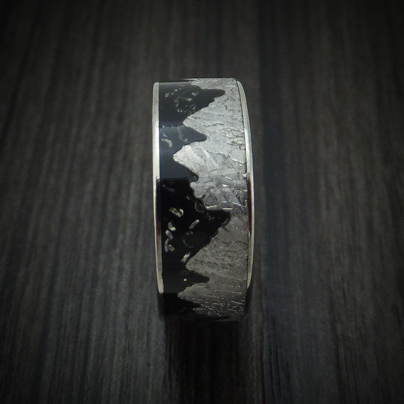 Titanium Moonscape Design Ring with Gibeon Meteorite and Black Stardust