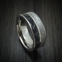 Titanium Ring with Gibeon Meteorite and Black Stardust Custom Made Band