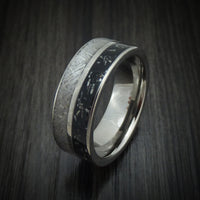 Titanium Ring with Gibeon Meteorite and Black Stardust Custom Made Band