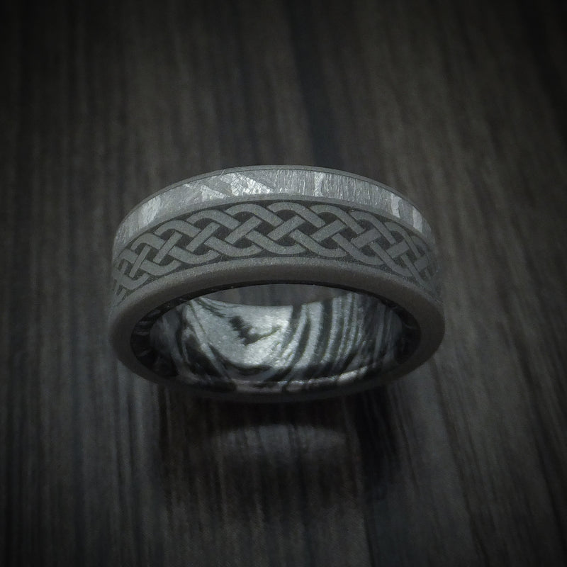 Titanium Celtic Ring with Gibeon Meteorite and M3 Mokume Sleeve Custom Made Band