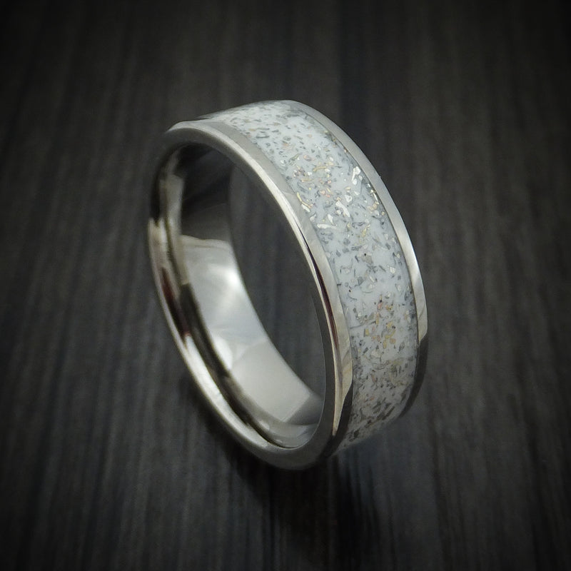 Titanium Ring with White Stardust Inlay Custom Made Band