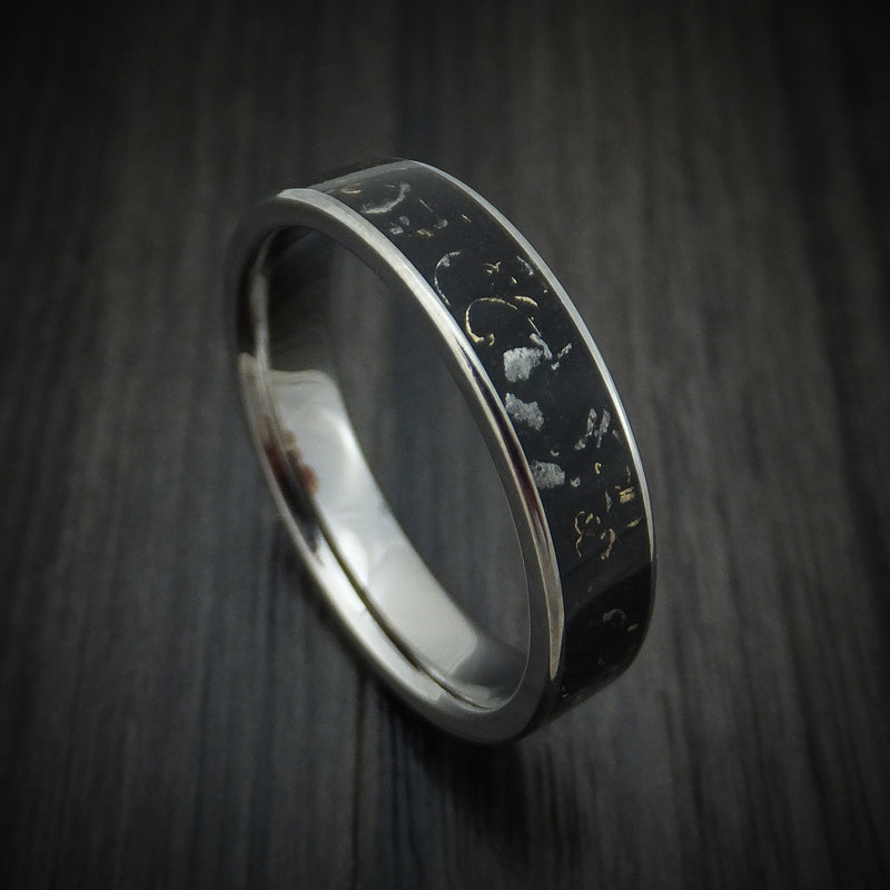 Titanium Ring with Black Stardust Inlay Custom Made Band