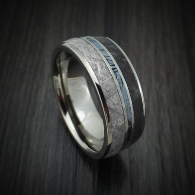 Titanium Ring with Dinosaur Bone and Gibeon Meteorite and M3 Mokume Inlay Custom Made Band