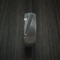 Damascus Steel Ring with OLIVE WOOD Hardwood Interior Sleeve Custom Made