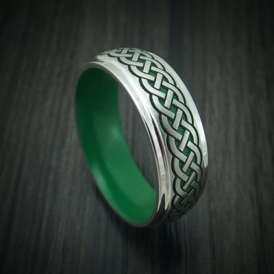 Cobalt Chrome Ring with Infinity Knot Milled Celtic Design and Cerakote Inlays and Interior Cerakote Sleeve Custom Made Band