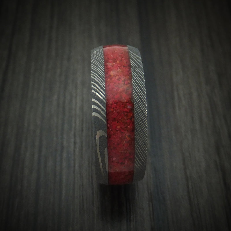 Damascus Steel and Stone Men's Ring Custom Made Band