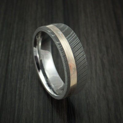 Damascus Steel Ring with Mokume Gane Inlay Custom Made Band