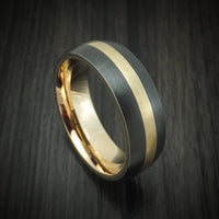 Black Titanium and 14K Gold Men's Ring Custom Made Band