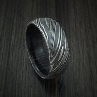 Kuro Damascus Steel Ring with Charcoal Wood Hardwood Sleeve Custom Made Wood Band