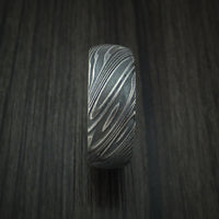 Kuro Damascus Steel Ring with Charcoal Wood Hardwood Sleeve Custom Made Wood Band