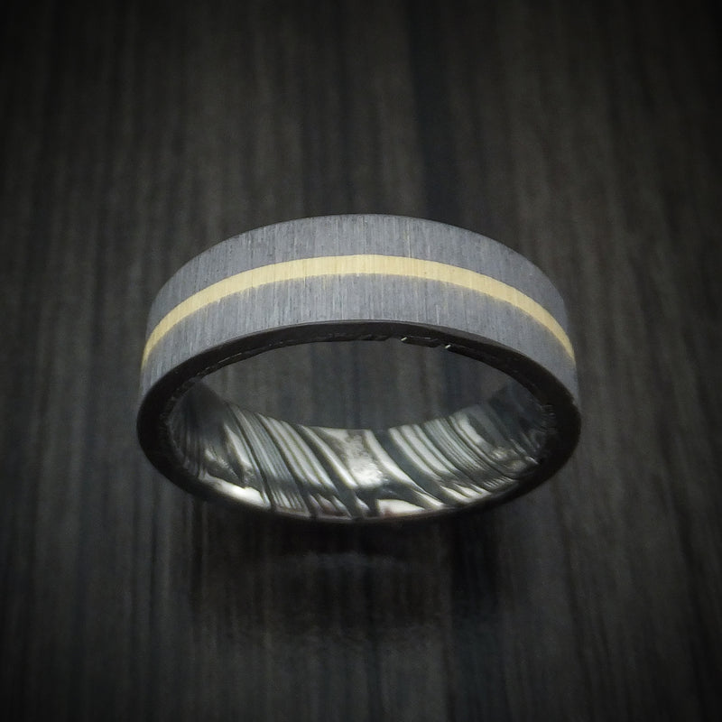 Tantalum and 14K Gold Ring with Damascus Steel Sleeve Custom Made
