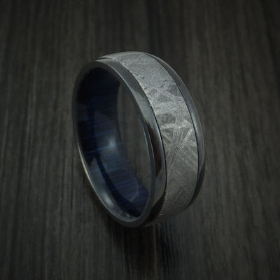 Black Zirconium Ring with Gibeon Meteorite and Hardwood Sleeve Custom Made Band