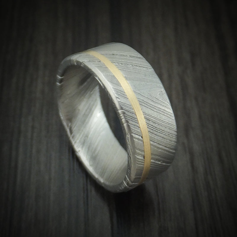 Kuro Damascus Steel and 14K Gold Men's Ring