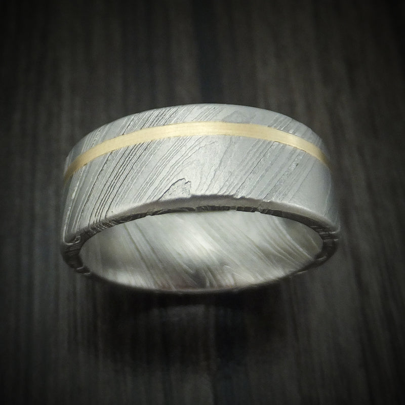 Kuro Damascus Steel and 14K Gold Men's Ring
