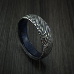 Kuro Damascus Steel Ring with Hardwood Sleeve Custom Made Band