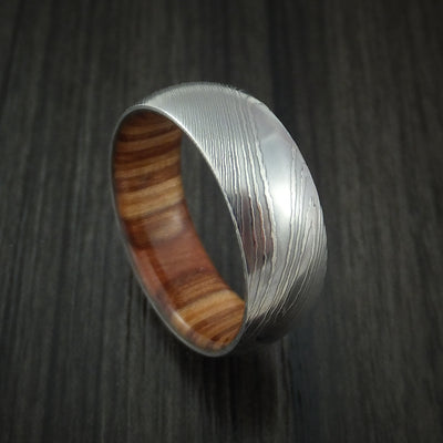 Damascus Steel Ring with Hardwood Interior Sleeve Custom Made
