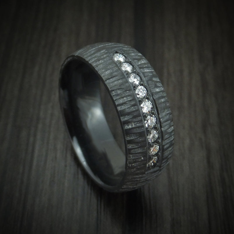 Black Zirconium and Lab Diamond Men's Ring Custom Made
