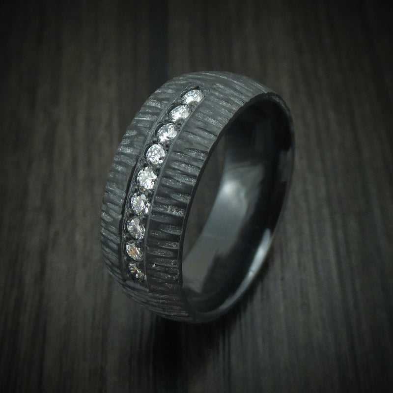 Black Zirconium and Lab Diamond Men's Ring Custom Made