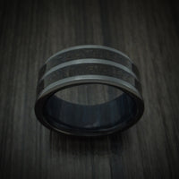 Black Zirconium Dinosaur Bone Men's Ring with Hardwood Sleeve