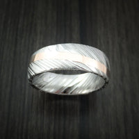 Kuro Damascus Steel Diagonal 14K Rose Gold Ring Wedding Band Custom Made
