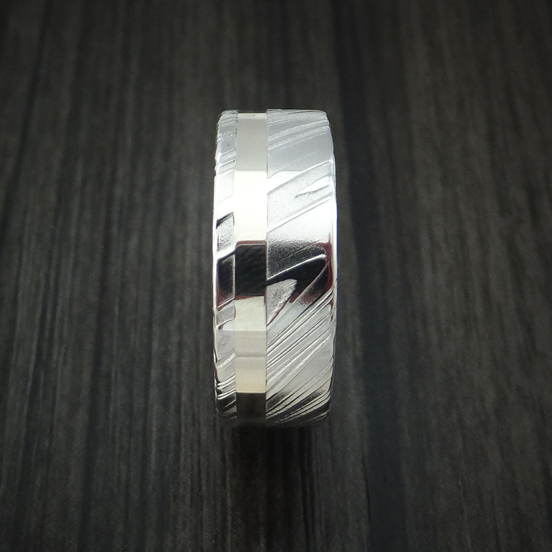 Kuro Damascus Steel 14K White Gold Ring Wedding Band Custom Made