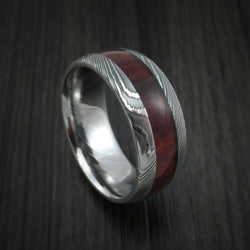 Wood Ring and DAMASCUS Ring inlaid with REDHEART HARDWOOD Custom Made