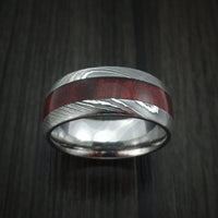 Wood Ring and DAMASCUS Ring inlaid with REDHEART HARDWOOD Custom Made