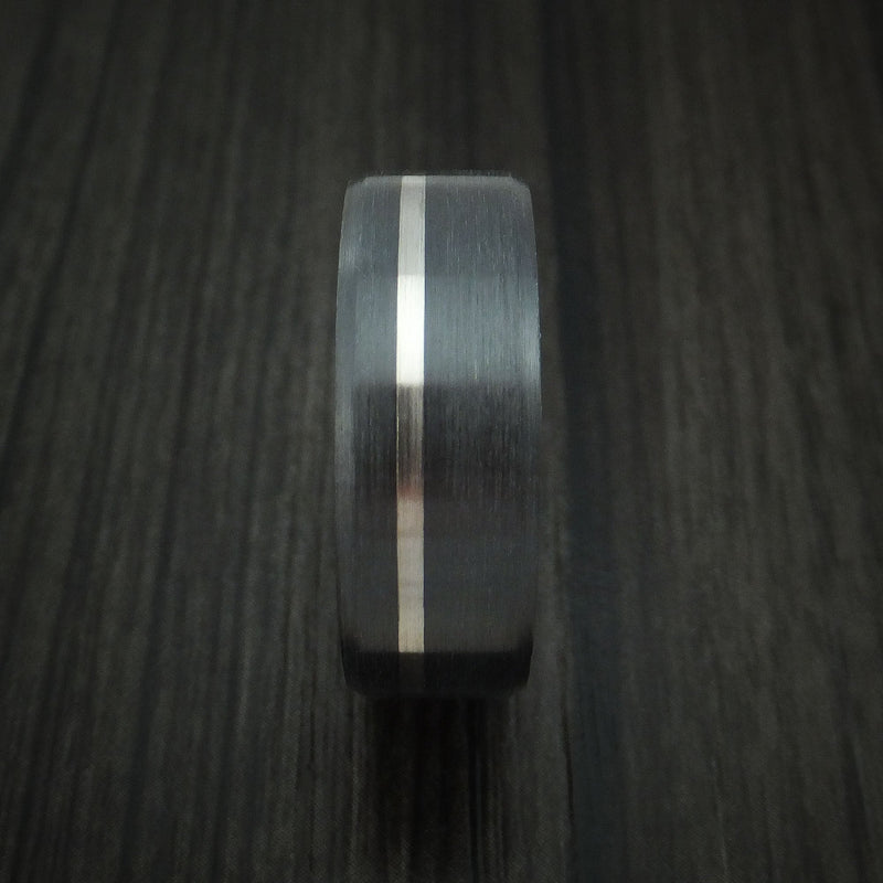 Black Titanium Ring with Platinum Inlay and Hardwood Sleeve