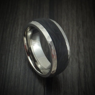 Titanium and Forged Carbon Fiber Hammered Band Custom Made