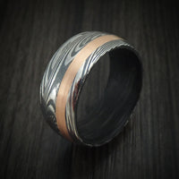Sunset Kuro Damascus Steel Ring with Gold Inlay and Forged Carbon Fiber Sleeve