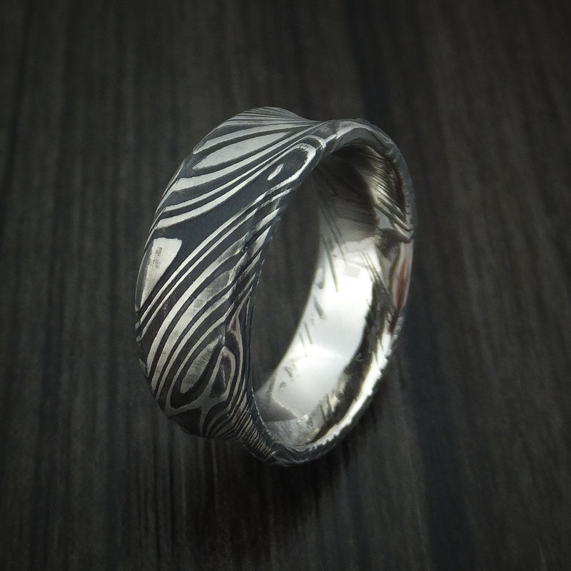 Kuro Damascus Steel Concave Ring Custom Made Wedding Band