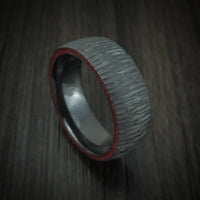 Black Zirconium Tree Bark Finish Men's Ring with Edge Stone Inlays