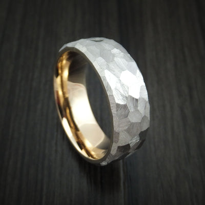 Cobalt Chrome and 14K Yellow Gold Sleeve Ring Rock Hammer Finish Custom Made Band