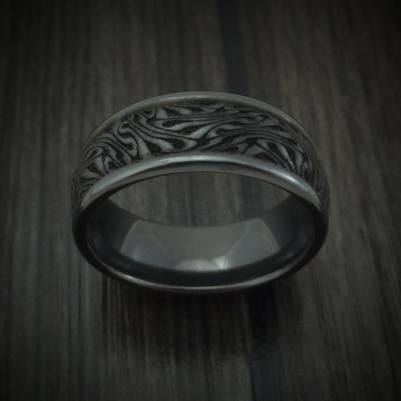 Black Titanium Swirl Pattern Custom Men's Ring