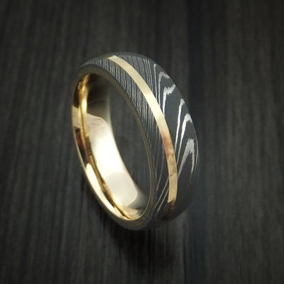 Damascus Steel 14K Yellow Gold Ring Wedding Band Custom Made