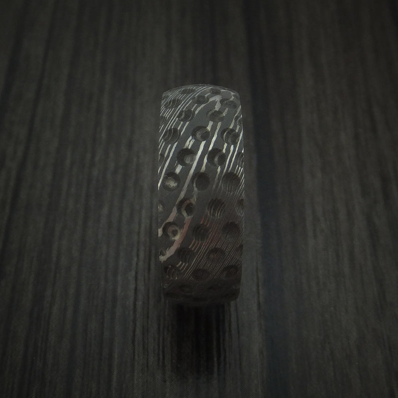Dimple Ring Damascus Steel Golf Ball Dimpled Men's Ring with Wood Sleeve Custom Ma ...