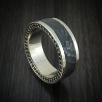 14K Gold and Zirconium Men's Ring with Double Eternity Black Diamonds