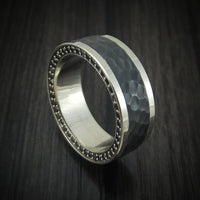 14K Gold and Titanium Men's Ring with Double Eternity Black Diamonds