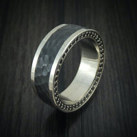 14K Gold and Titanium Men's Ring with Double Eternity Black Diamonds