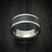 14K Gold and Zirconium Men's Ring with Double Eternity Black Diamonds