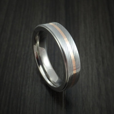 Titanium and Damascus Steel Spinner Ring with 14k Rose Gold Custom Made Band