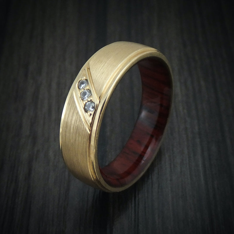 14K Gold and Lab Diamond Men's Ring with Wood Sleeve
