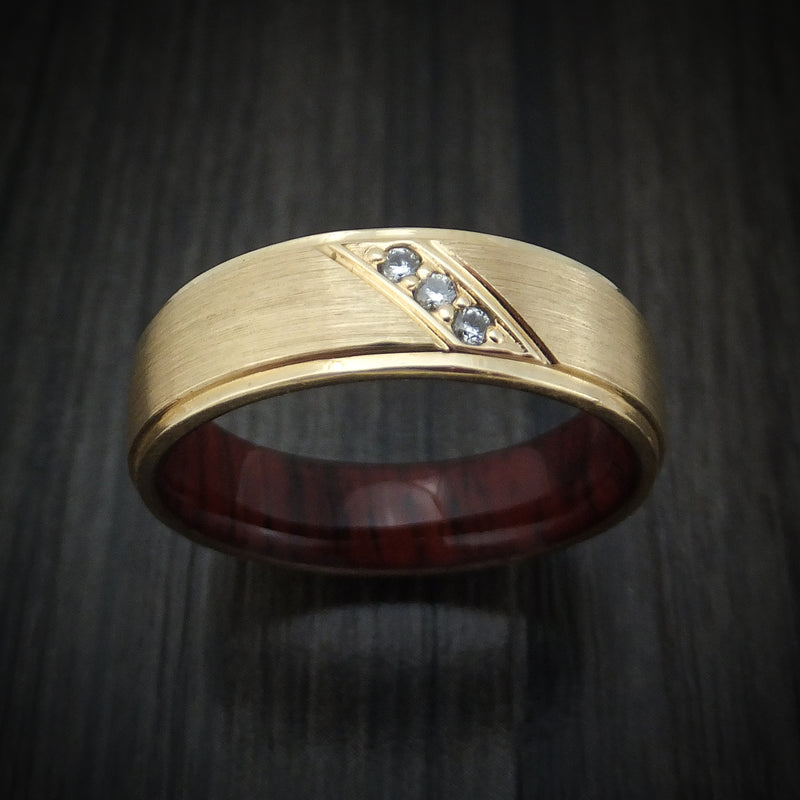 14K Gold and Lab Diamond Men's Ring with Wood Sleeve