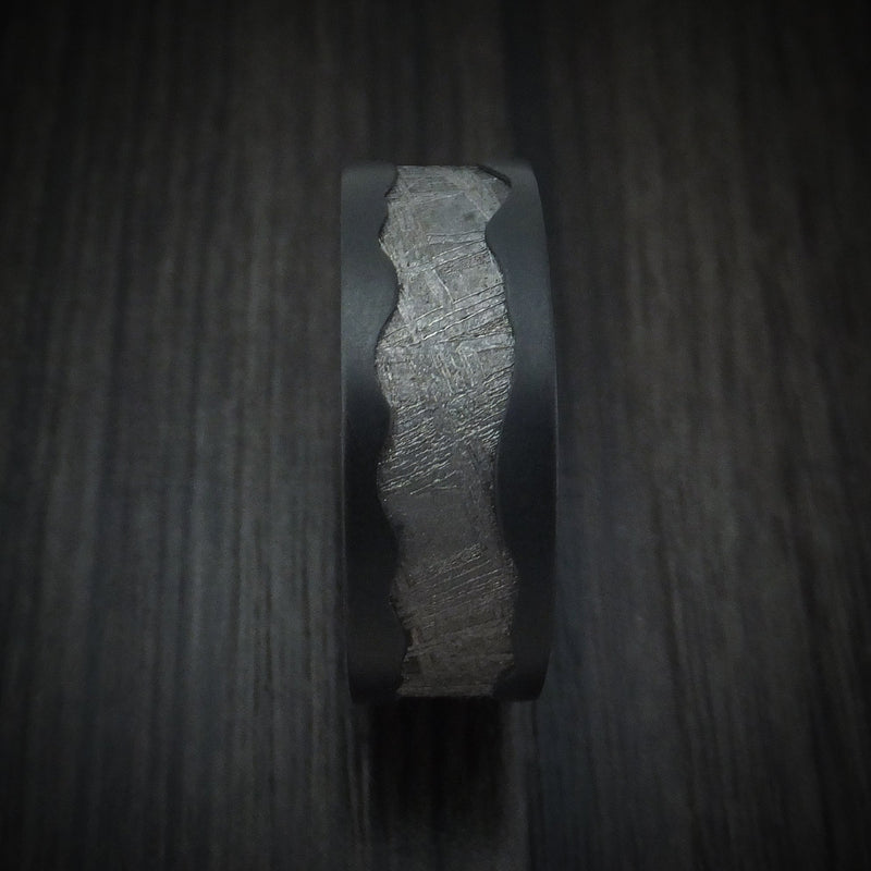 Black Titanium and Meteorite Men's Ring Wave Design Custom Made