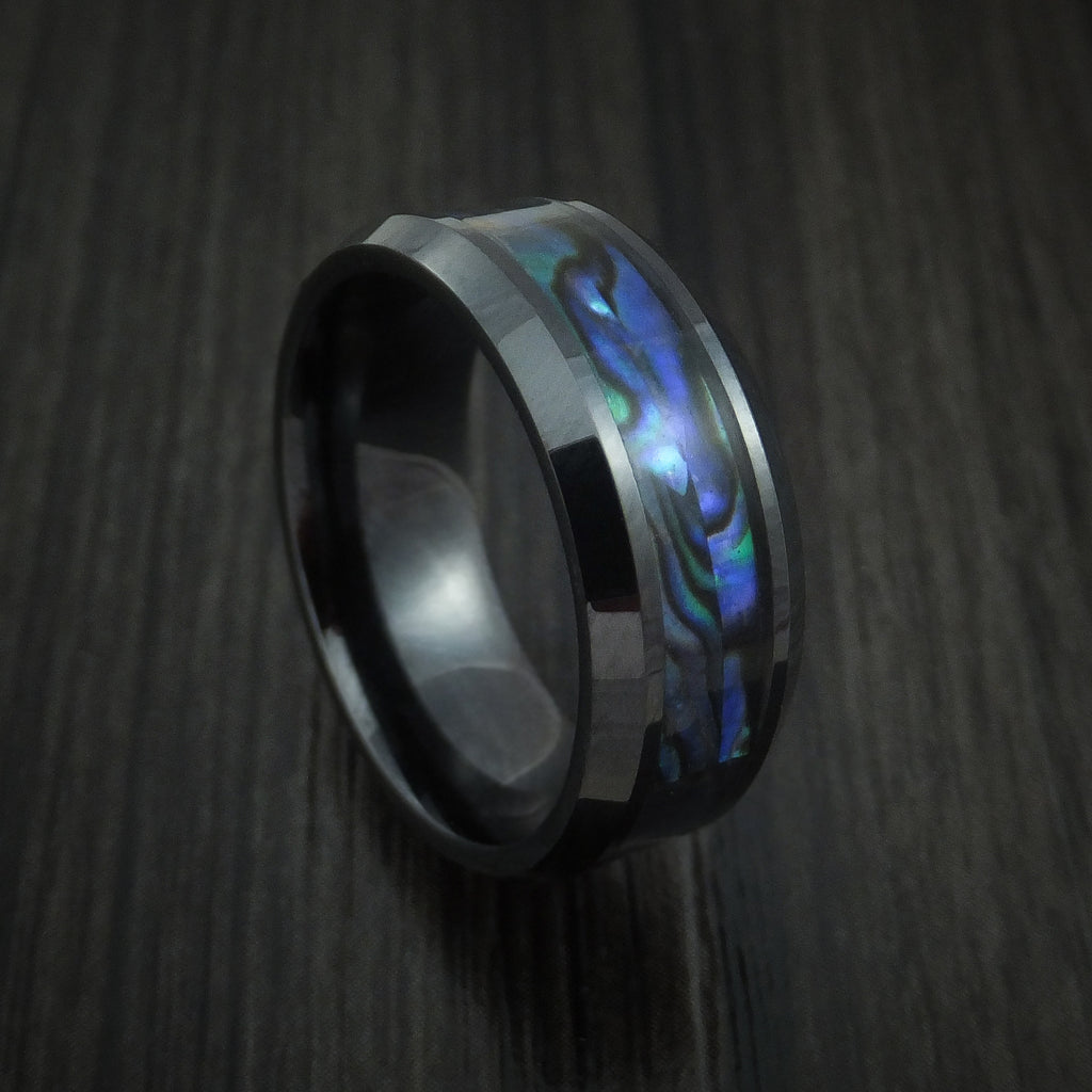 Abalone Shell Ring, Wedding Band, Engagement Ring, popular Black Ceramic Ring, Made To Order.