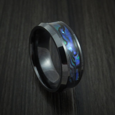 Black Ceramic and Abalone Ring Custom Made Band
